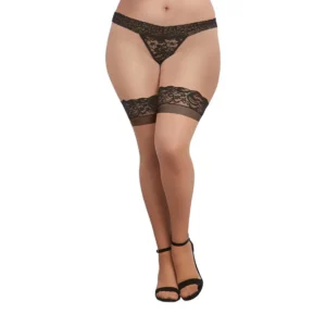 Dreamgirl Cuban Heel Thigh Highs Black - Elegant Back Seam Stockings