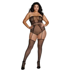 Leg Avenue Plus Size Strapless Bodystocking Fishnet Geometric Design