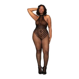 Dreamgirl Fishnet Plus Size Black Bodystocking Teddy - Stretch Mesh Design