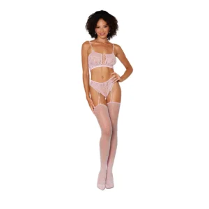 Leg Avenue Bralette & Garter Hose Set Diamond Pattern Pink One Size