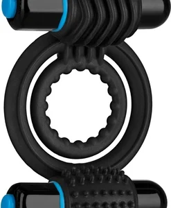 Doc Johnson Vibrating Double Intimate Ring Black - Dual Motor Silicone System