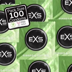 EXS 3 in 1 Ribbed Dotted Flared 100-Pack Anatomical Latex Condoms