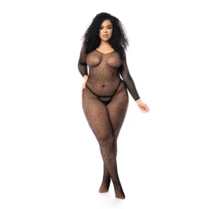 Leg Avenue Queen Size Long Sleeve Fishnet Bodystocking Black