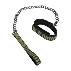 Doc Johnson Tactical Adjustable Collar & Leash Set Black-Green Neoprene