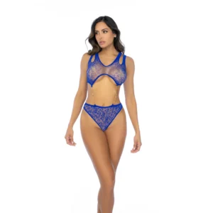 Mapele Leopard Fishnet Bodysuit Blue One Size with Chain Detail