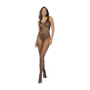 Mapele Leopard Fishnet Bodystocking Black One Size - Patterned Knit Design