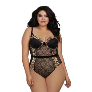 Dreamgirl Teddy NH-Teddy 1X Elegant Lace Bodysuit Plus Size Black