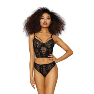 Oh La La Cheri 42036 Black Mesh & Lace Bustier Set, Size M