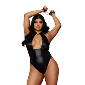 Fetish Diamond Plus Size Stretch Teddy & Restraints Set Black