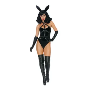 Bad Girl Bunny XL Black - Velvet & Faux Leather Costume Set