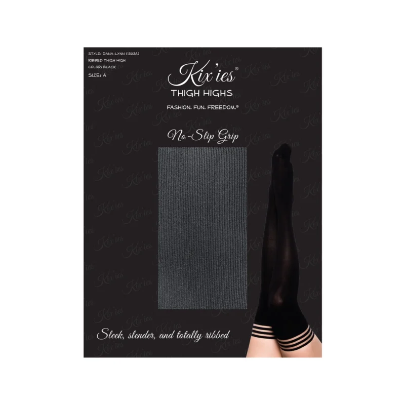 Kix'ies Dana Lynn Thigh-High Stockings Black Ribbed Size A