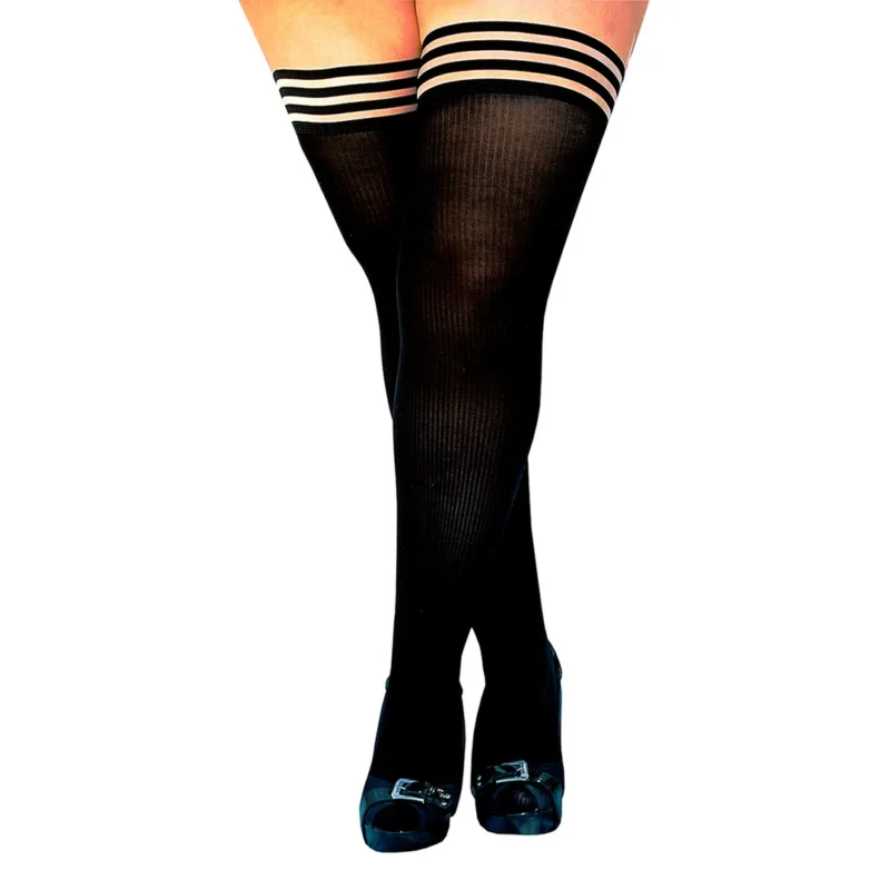 Kix'ies Dana Lynn Thigh-High Stockings Black Ribbed Size A