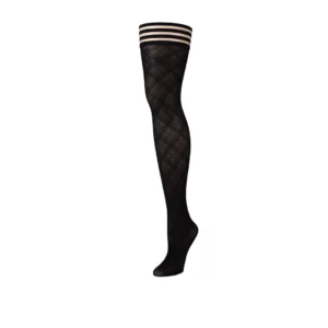 Kix'ies Tiffany Thigh High Stockings D Black - Diamond Pattern, No-Slip Grip
