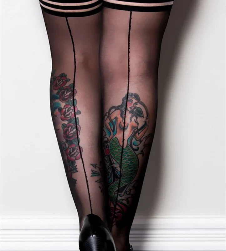 Kix'ies Lois Thigh High Stockings Black D - Stay-Up Silicone Band