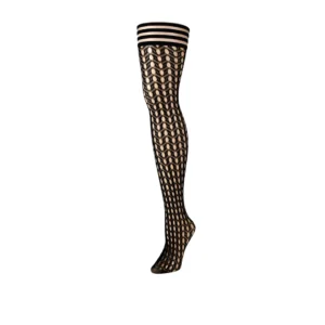 Kix'ies Mimi Thigh High B Black - Unique Circle Fishnet Stockings