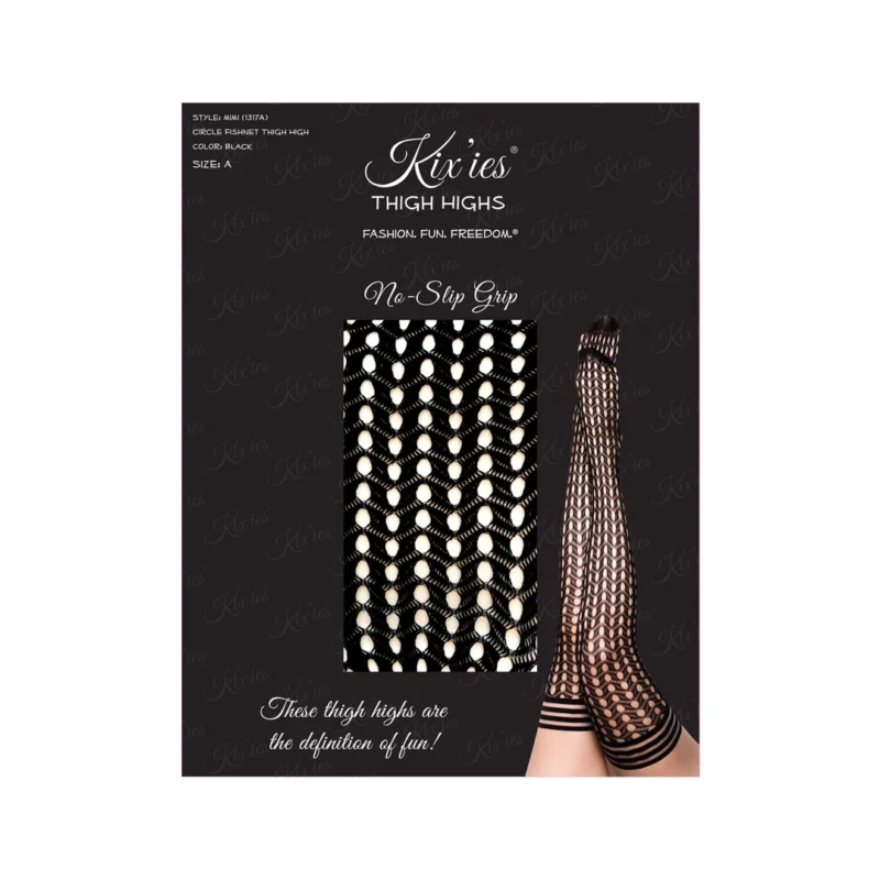 Kix'ies Mimi Thigh High B Black - Unique Circle Fishnet Stockings