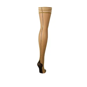 Kix'ies Ruby Thigh-Highs D Nude with Black Back Seam & Cuban Heel