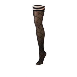 Kix'ies Anna Thigh-Highs A Black - Sheer Diamond Pattern, No-Slip Design