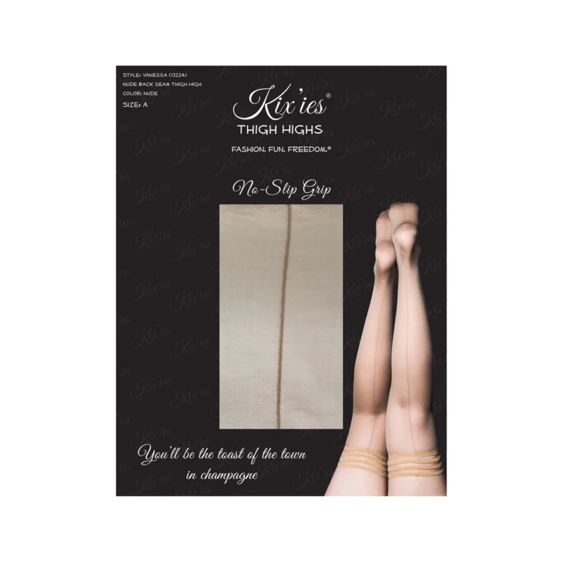 Kix'ies Vanessa Thigh-Highs B Nude | Sheer Stockings with Cuban Heel