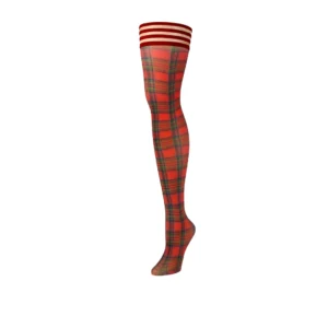 Kix'ies Grace Thigh-High Stockings Red Plaid D Size No-Slip Grip