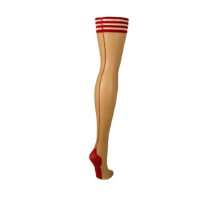 Kix'ies Whitney Thigh-Highs D Nude with Red Band & Back Seam