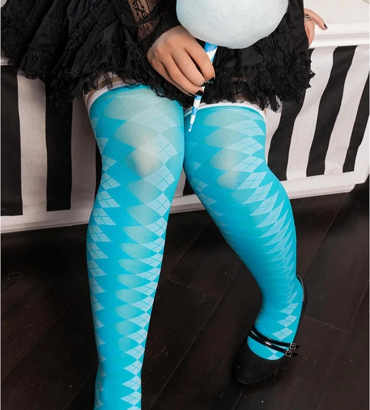 Kix'ies Par 4 Thigh-High Stockings Argyle Blue Size A
