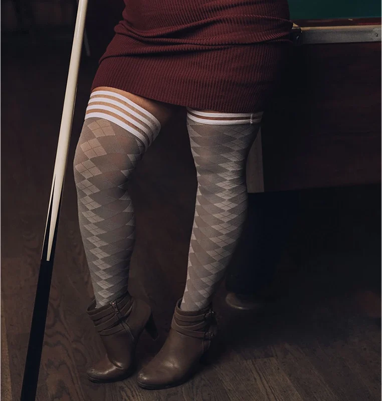 Kix'ies Par 4 Thigh-Highs D Grey - Argyle Pattern, No-Slip System