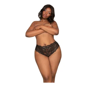 Dreamgirl 2X Black Lace Tanga Panty with Open Detail
