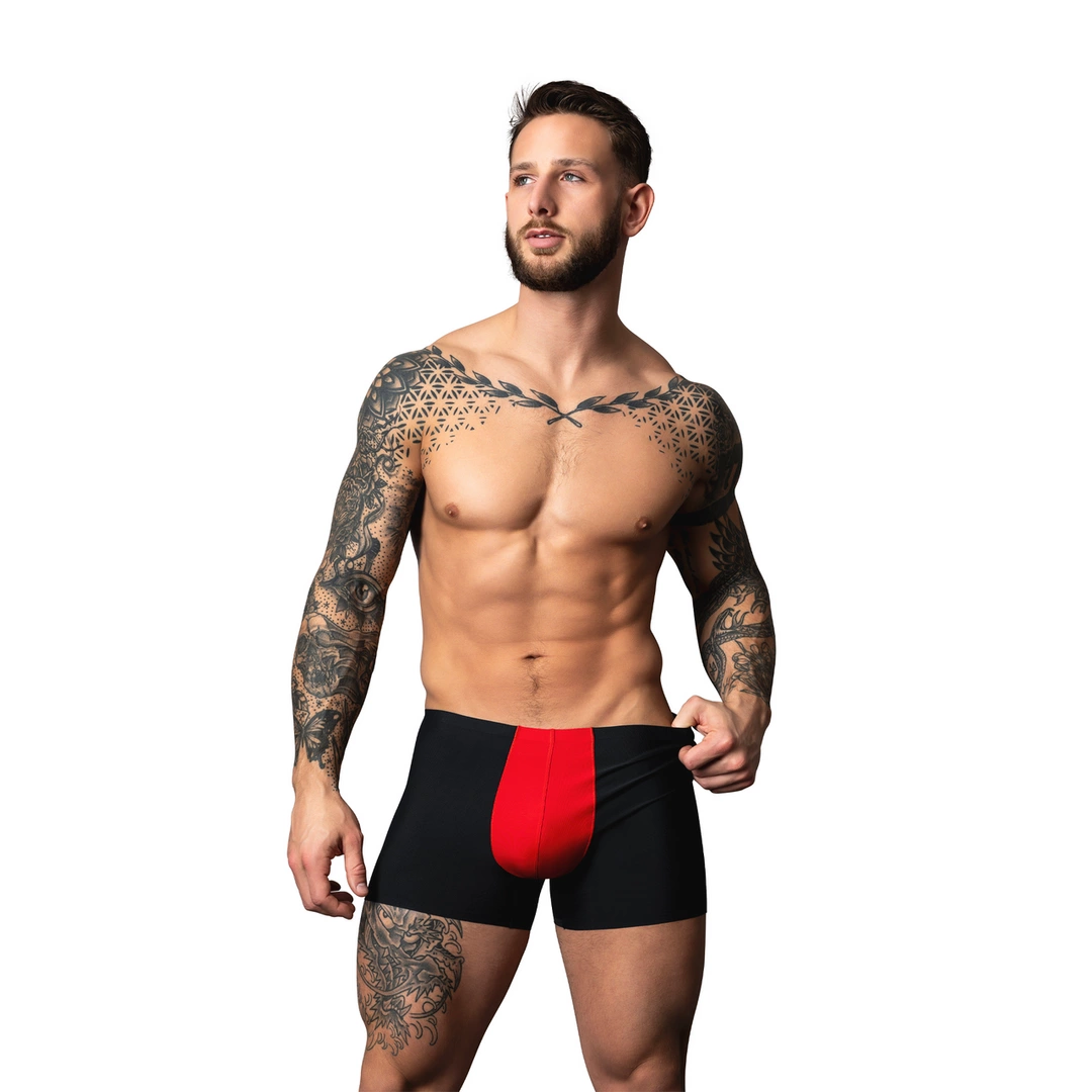 Male Power Hot Mesh Pouch Short XL Juoda/raudona kvėpuojantis mikro tinklelis