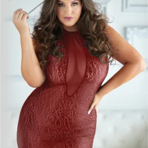 Leg Avenue Halter Dress 1X/2X Leopard Print with Mesh Accents