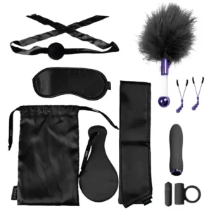 The VIP Room BDSM Premium Black Set - 11-Piece Satin & Silicone Kit