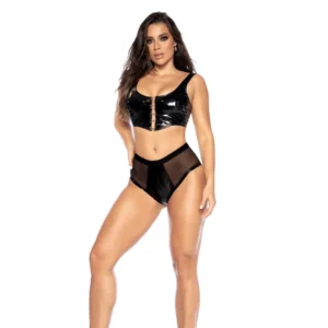Mapale Wet Black Two-Piece Set S Vinyl Crop Top & Panty