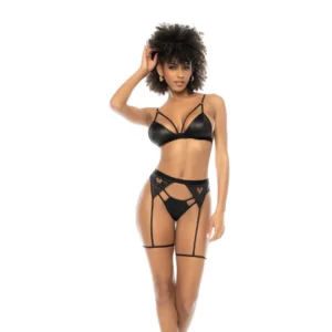 Mapale Three-Piece Set S/M Wet Look Black with Adjustable Details
