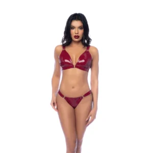Leg Avenue Two-Piece Gloss Vinyl Bra Set S Wine Red Shine Finish