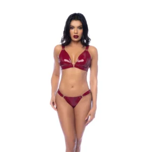 Leg Avenue Two-Piece Vinyl Lingerie Set XL Gloss Wine Red