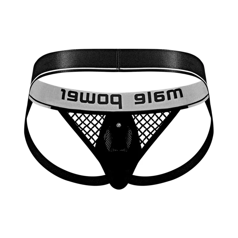 Male Power Cock Pit Net Jockstrap L/XL Black with Detachable Pouch