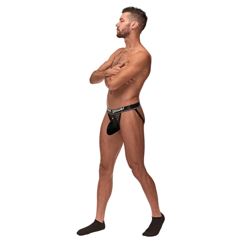 Male Power Cock Pit Net Jockstrap L/XL Black with Detachable Pouch