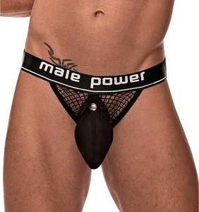 Male Power Cock Pit Net Jockstrap L/XL Black with Detachable Pouch