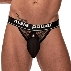 Male Power Cock Pit Net Jockstrap S/M Black with Removable Pouch