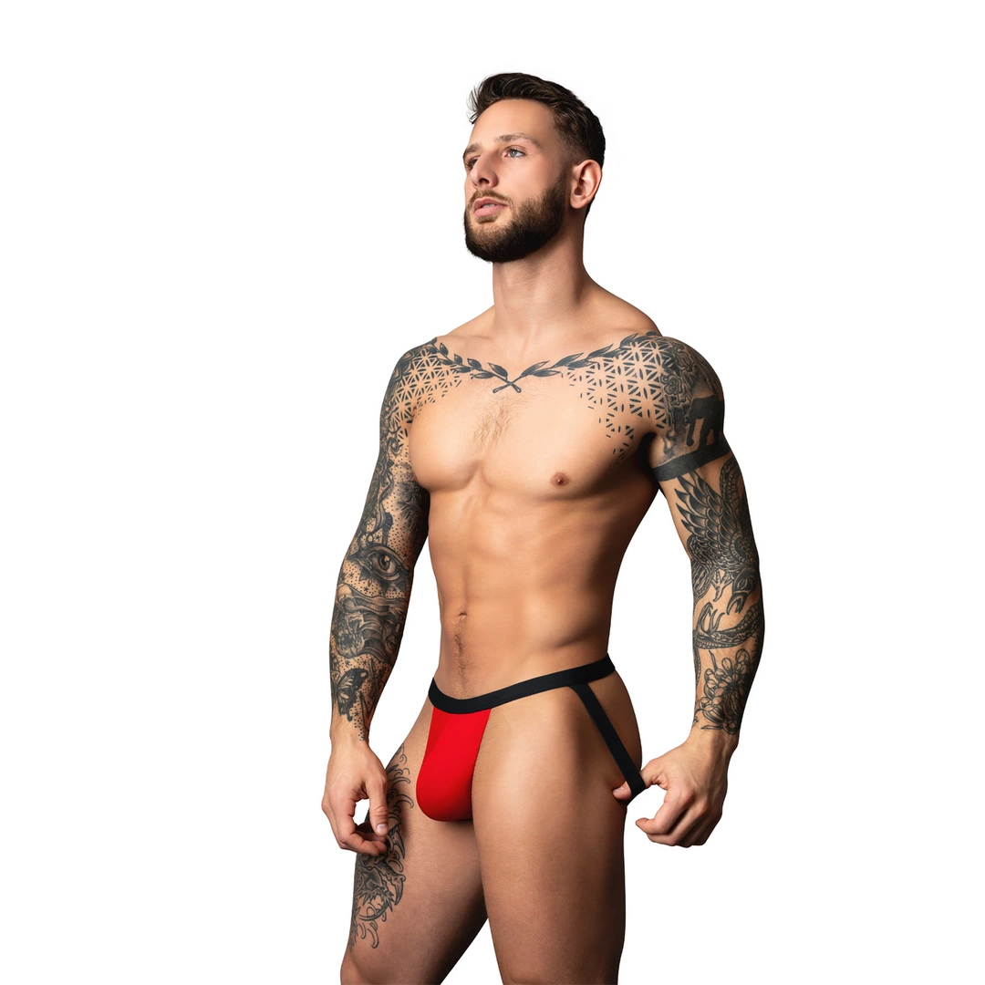 Male Power Hot Mesh Jockstrap L/XL raudonos-juodos patogiai tinka