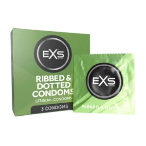 EXS Ribbed & Dotted Flared Condoms 56mm 3-Pack Silicone Lubricated