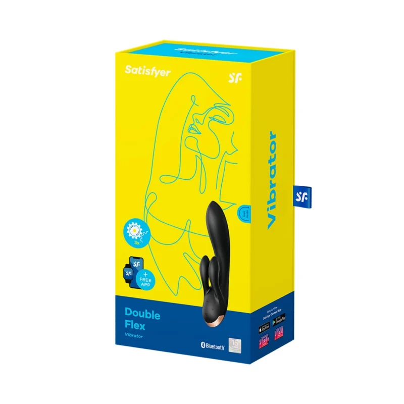 Satisfyer Double Flex Silicone Rabbit-Style Vibrator, Bluetooth, Waterproof