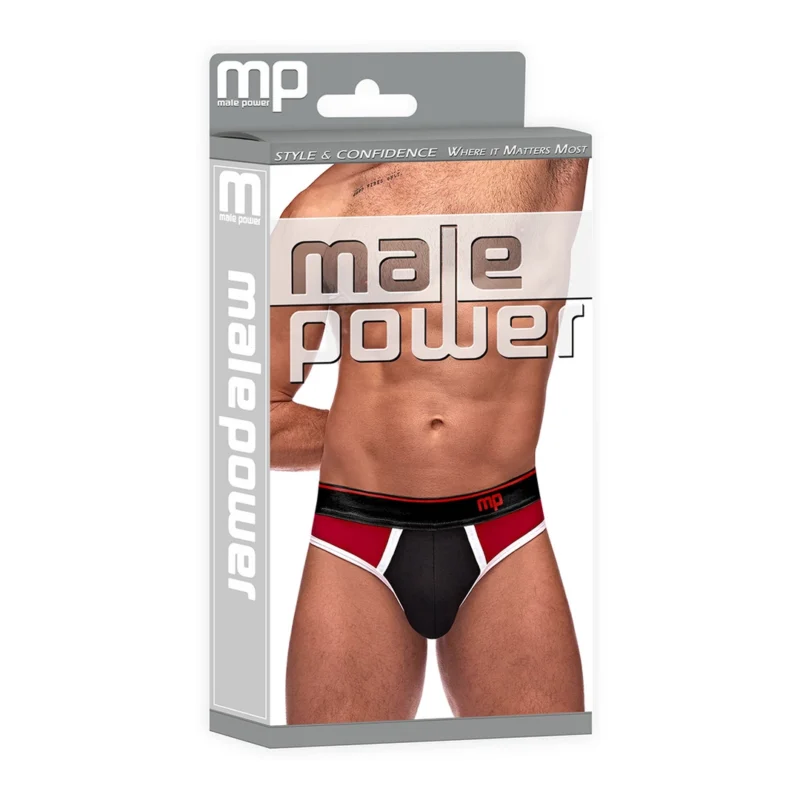 Male Power Panel Thong L/XL Black-Red Retro Sport Design