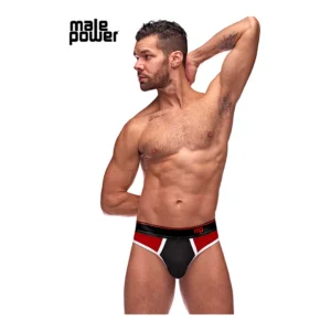Male Power Panel Thong S/M Black/Red Retro Sport Design