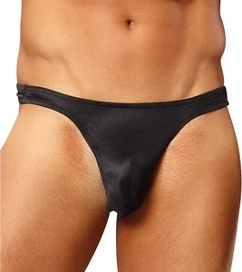 Male Power Satin Spandex Bong Thong L/XL Black Comfort Fit