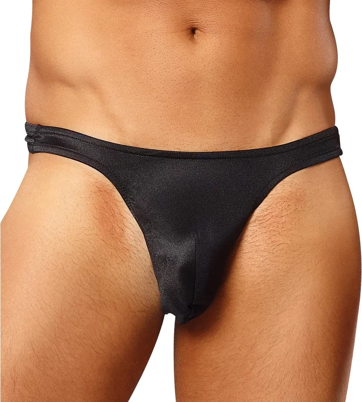 Male Power Satin Spandex Comfort Fit Thong S/M Black