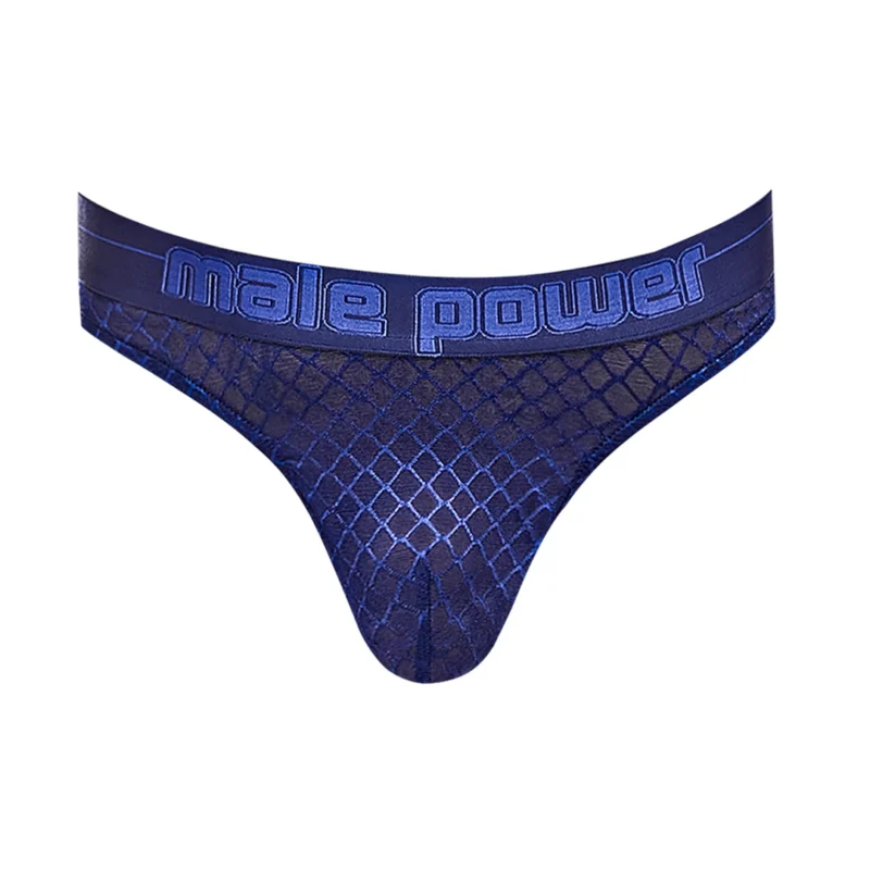 Male Power Diamond Mesh Bong Thong L/XL Navy - Breathable Comfort Fit