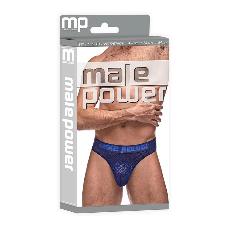 Male Power Diamond Mesh Bong Thong L/XL Navy - Breathable Comfort Fit