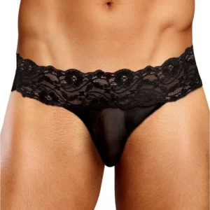 Male Power Scandal-Lace Micro Thong L/XL Black - Mesh & Lace Waistband