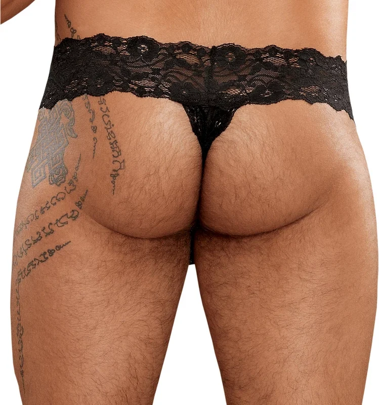 Male Power Scandal-Lace Micro Thong L/XL Black - Mesh & Lace Waistband